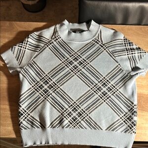 Akira Plaid Short Sleeve Sweater. Size M. Sky Blue and Black